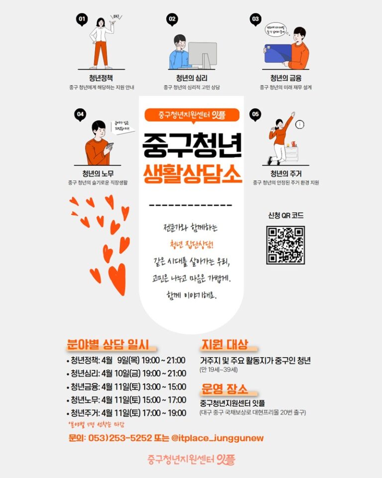 대구 중구청년지원센터, ‘중구 청년 생활 상담소’ 운영…분야별 맞춤 상담 제공(포스터)